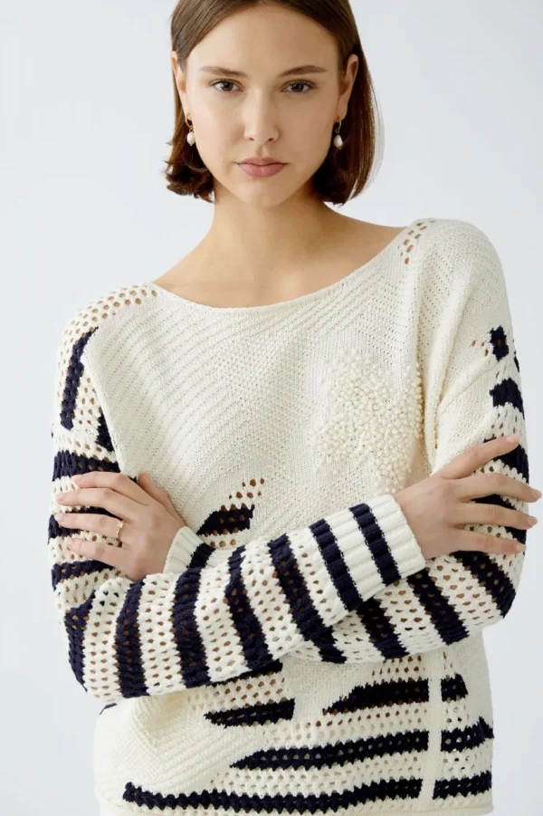 Oui Jumper white blue