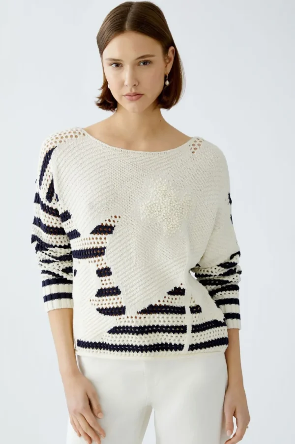 Oui Jumper white blue