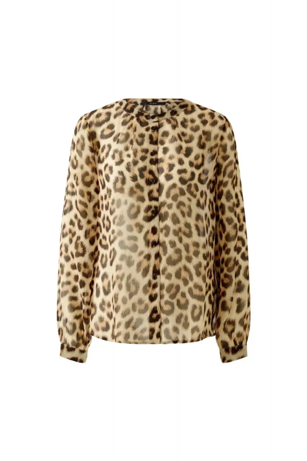 Oui Leopard Blouse camel grey