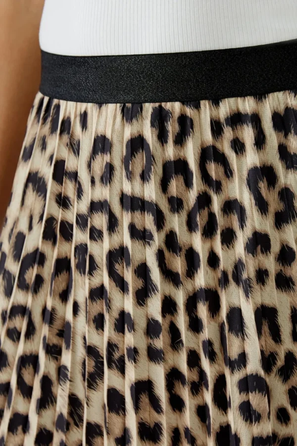 Oui Leopard Skirt Camel grey